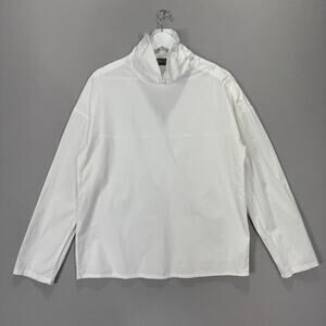 Nina Loca Roma Blouse Womens Medium White Button Turtleneck Old Money Top Resort